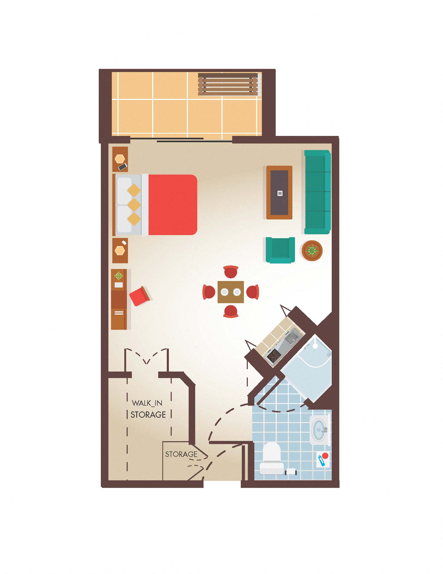 Floor plan for studio, 1 bath, 468 sqft